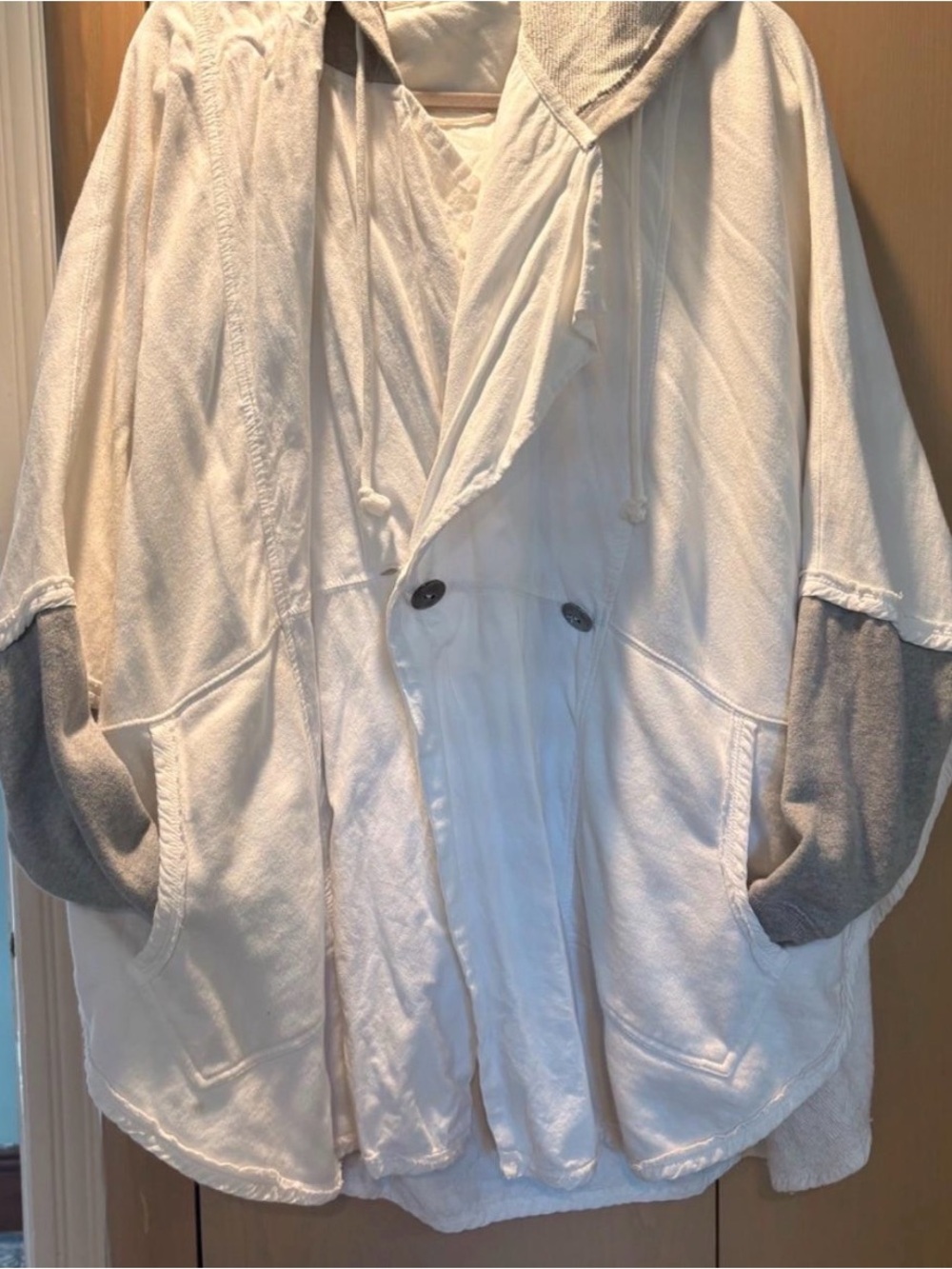 Free People White and Gray Hooded Jacket